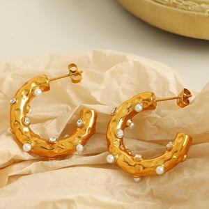 1 Paar Creolen aus der luxuriösen Retro-Serie mit geometrischem Design aus Edelstahl mit 18 Karat Vergoldung und Strasssteinen für Damen h5 Bild5