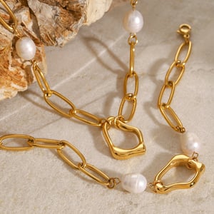 1 piece classic series elegant geometric stainless steel  gold plated artificial pearl women pendant necklaces h5 Picture3
