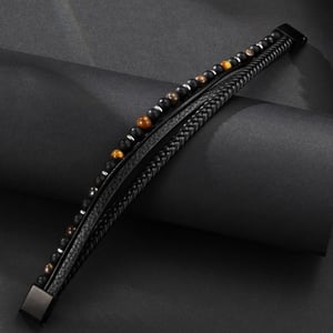 1 paio di braccialetti da uomo in pelle con perline retrò della serie etnica h5 Immagine4