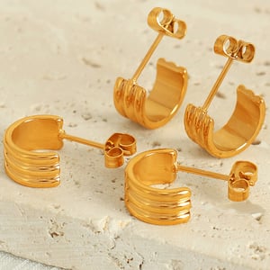 1 pair simple series classic geometric titanium steel  gold plated women hoop earrings h5 Picture4
