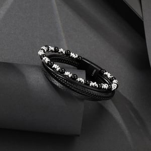 1 paio di braccialetti da uomo in pelle con perline retrò, semplici e naturali h5 Immagine2