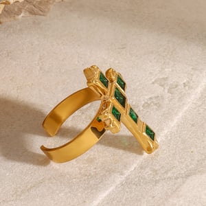 1 paio di anelli da donna regolabili in acciaio inossidabile placcato oro con croce retrò della serie classica h5 Immagine4