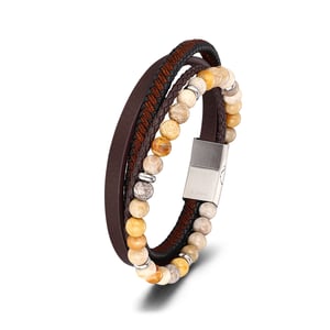 1 paio di braccialetti da uomo in pelle con perline etniche della serie etnica e pietra naturale h5 Immagine2