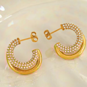 1 pair simple series classic geometric stainless steel  gold plated rhinestone women hoop earrings h5 Picture7