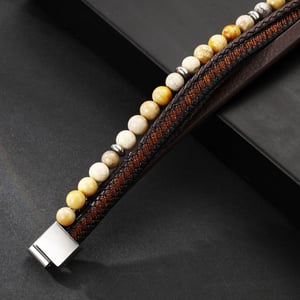 1 paio di braccialetti da uomo in pelle con perline etniche della serie etnica e pietra naturale h5 Immagine3