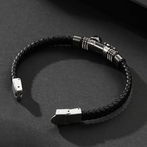 1 paio di bracciali da uomo in pelle con pietre naturali e geometrici retrò, serie etnica h5 Immagine3