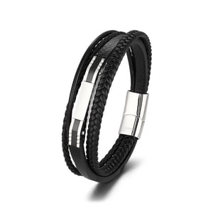 1 paio di braccialetti da uomo in pelle geometrica retrò della serie Simple h5 Immagine2