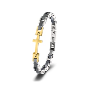 1 paio di bracciali da uomo in acciaio inossidabile con croce semplice della serie Simple h5 Immagine2