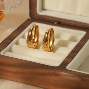 1 pair simple series casual geometric stainless steel  gold plated zircon women hoop earrings h5 Picture3