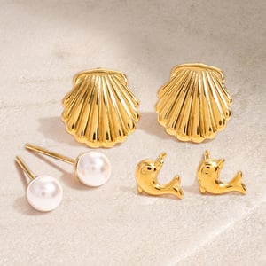 1 paar simple series  schildkröte edelstahl 18 karat vergoldet kunstperle damen ohrringe set h5 Bild3