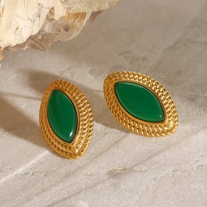 1 pair classic series retro geometric stainless steel  gold plated natural stone women stud earrings h5 Picture5