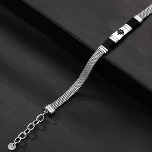 1 paio di bracciali da uomo in acciaio inossidabile con motivo geometrico casual, serie semplice h5 Immagine4