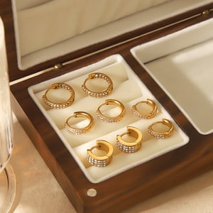 1 pair simple series casual geometric stainless steel  gold plated zircon women hoop earrings h5 Picture2