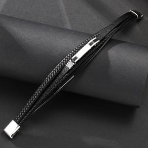 1 paio di braccialetti da uomo in pelle geometrica retrò della serie Simple h5 Immagine5