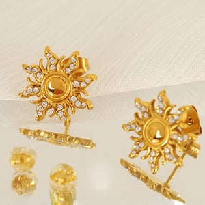 1 pair simple series retro sun/moon stainless steel  gold plated rhinestone women stud earrings h5 Picture5