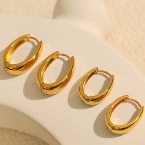 1 pair simple series classic solid color stainless steel  gold plated women hoop earrings h5 Picture4