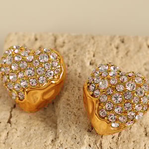 1 pair luxurious series elegant heart stainless steel  gold plated rhinestone women stud earrings h5 Picture5