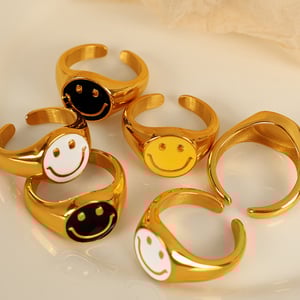 1 pair simple series simple cartoon stainless steel  gold plated women adjustable rings h5 Picture3