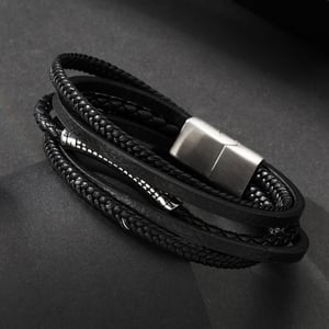 1 paio di braccialetti da uomo in pelle geometrica retrò della serie Simple h5 Immagine2