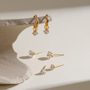 1 pair simple series sweet geometric stainless steel  gold plated zircon women earrings set h5 Picture5