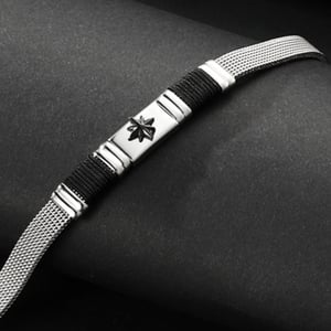 1 paio di bracciali da uomo in acciaio inossidabile con motivo geometrico casual, serie semplice h5 Immagine3