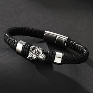 1 paio di braccialetti da uomo in pelle animale retrò della serie Simple h5 Immagine4