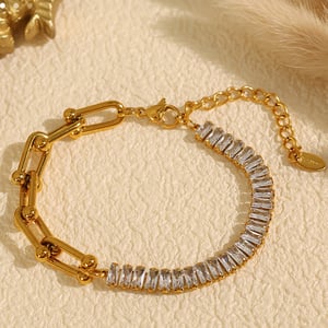 1 piece luxurious series simple geometric stainless steel  gold plated rhinestone women charm bracelets h5 Picture6