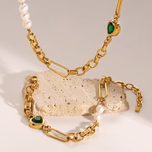 1 piece romantic series sweet heart stainless steel  gold plated artificial pearl women chain bracelets h5 Picture4