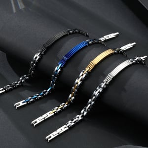 1 paio di bracciali da uomo in acciaio inossidabile con motivo geometrico retrò, serie semplice h5 Immagine7