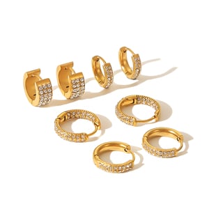 1 pair simple series casual geometric stainless steel  gold plated zircon women hoop earrings h5 Picture8