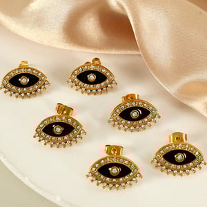 1 pair simple series retro eye stainless steel  gold plated rhinestone women stud earrings h5 Picture7