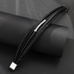 1 paio di braccialetti da uomo in pelle geometrica retrò della serie Simple h5 Immagine4