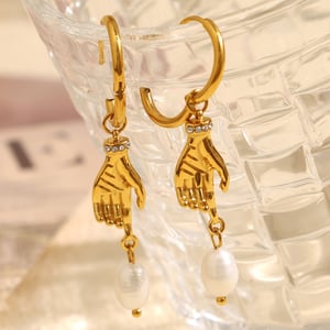 1 pair simple series simple geometric stainless steel  gold plated artificial pearl women drop earrings h5 Picture6