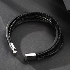 1 paio di braccialetti da uomo in pelle geometrica retrò della serie Simple h5 Immagine4