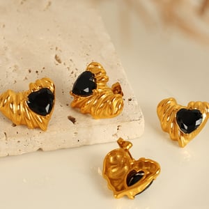 1 pair simple series retro heart stainless steel  gold plated zircon women stud earrings h5 Picture6