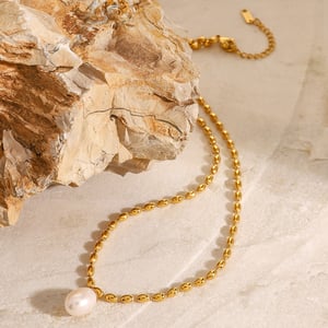 1 piece classic series retro beads stainless steel  gold plated artificial pearl women pendant necklaces h5 Picture6