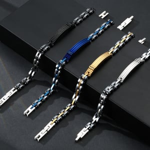 1 paio di bracciali da uomo in acciaio inossidabile con motivo geometrico retrò, serie semplice h5 Immagine6