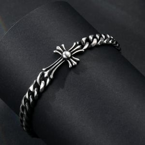 1 paio di bracciali da uomo in acciaio inossidabile con croce punk della serie Simple h5 Immagine3