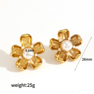 1 pair classic series elegant flower stainless steel  gold plated artificial pearl women stud earrings h5 Picture5