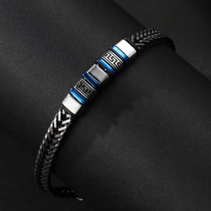 1 paio di bracciali da uomo in acciaio inossidabile con motivo geometrico retrò, serie semplice h5 Immagine3