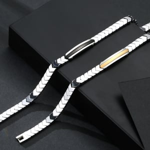 1 paio di braccialetti da uomo in acciaio inossidabile con motivo geometrico semplice della serie Simple h5 Immagine4