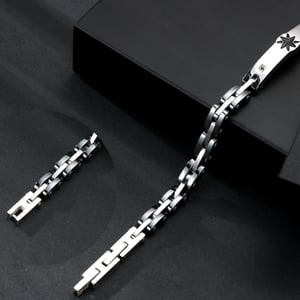 1 paio di braccialetti da uomo in acciaio inossidabile con motivo geometrico semplice della serie Simple h5 Immagine4