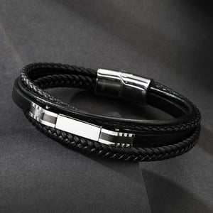 1 paio di braccialetti da uomo in pelle geometrica retrò della serie Simple h5 Immagine3