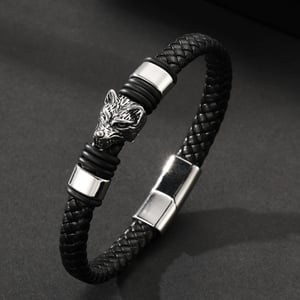 1 paio di braccialetti da uomo in pelle animale retrò della serie Simple h5 Immagine3