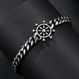 1 paio di bracciali da uomo in acciaio inossidabile con motivo geometrico casual, serie semplice h5 Immagine3