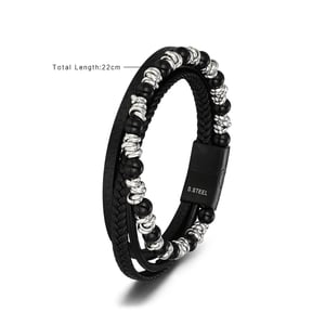 1 paio di braccialetti da uomo in pelle con perline retrò, semplici e naturali h5 Immagine5