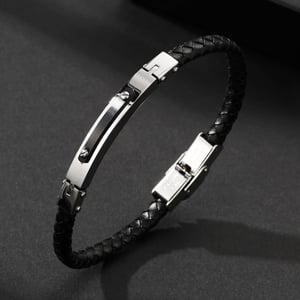 1 paio di braccialetti da uomo in pelle geometrica semplice della serie Simple h5 Immagine3