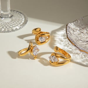 1 pezzo di lusso serie irregolare in acciaio inossidabile color oro con strass anelli singoli da donna h5 Immagine4