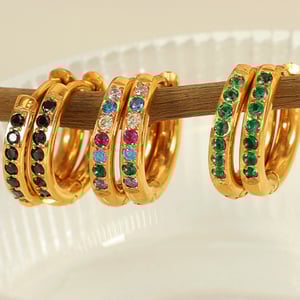 1 pair simple series classic geometric stainless steel  gold plated zircon women hoop earrings h5 Picture7