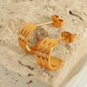1 pair simple series classic geometric titanium steel  gold plated women hoop earrings h5 Picture3